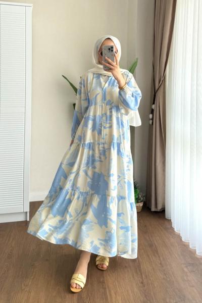 Parla  Desenli Modal Elbise Mavi