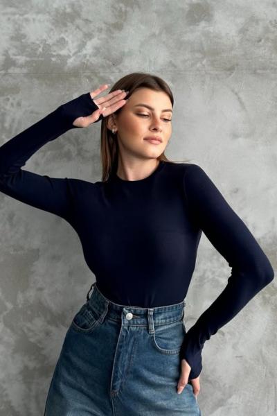 Parmak Geçmeli Body  Lacivert