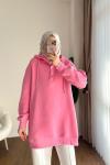 Patı Çıt Çıtlı Kapüşonlu Sweathirt  Pembe