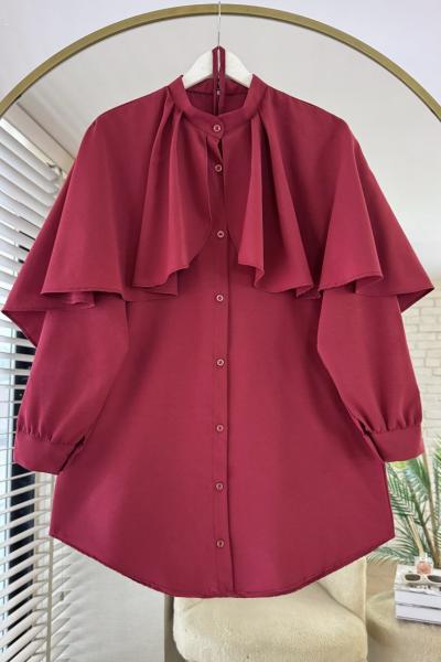 Pelerin Detaylı Gömlek  bordo