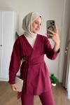 Pensli Keten Takım Bordo