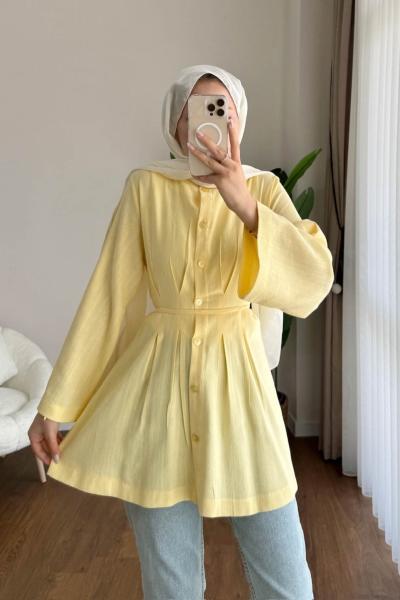 Pensli Keten Tunik Sarı