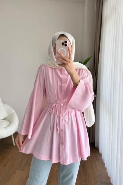 Pensli Keten Tunik Pembe