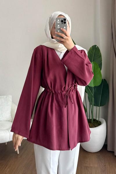 Pile Detaylı Modal Ceket  Bordo