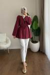 Pile Detaylı Modal Ceket  Bordo
