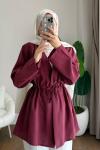Pile Detaylı Modal Ceket  Bordo