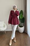 Pile Detaylı Modal Ceket  Bordo