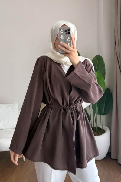 Pile Detaylı Modal Ceket  Kahverengi