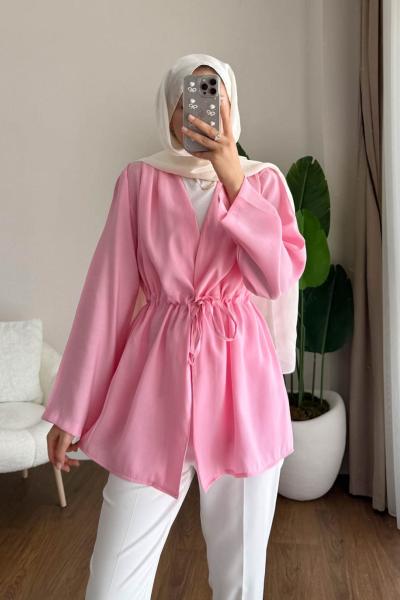 Pile Detaylı Modal Ceket  Pembe