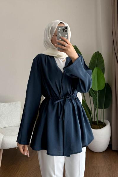 Pile Detaylı Modal Ceket  Lacivert