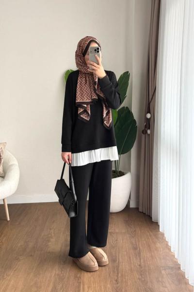 Piliseli Modal İkili Takım Siyah