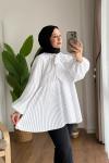 Piliseli Salaş Tunik Beyaz