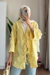 Püsküllü Keten Kimono  Sarı