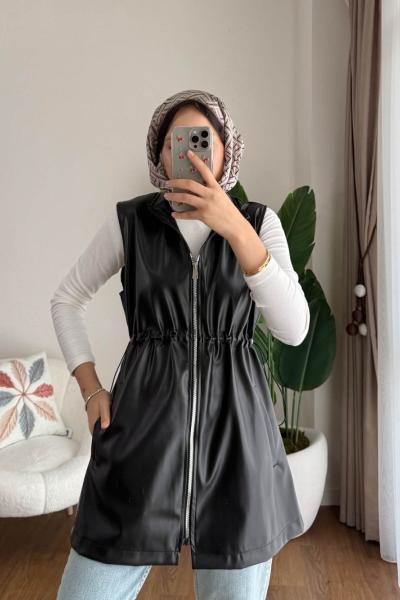 Renata Deri Yelek Siyah