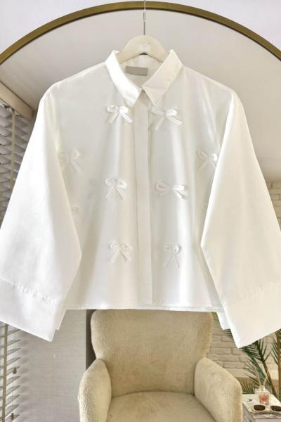 Ribbon Kısa Gömlek Beyaz