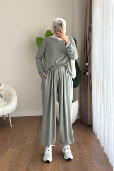 Şalvar Pantolonlu Süprem Takım Açık Yeşil