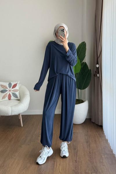 Şalvarlı Pantolonlu Süprem Takım Lacivert