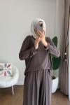 Şalvarlı Pantolonlu Süprem Takım Kahverengi