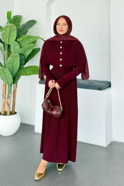 Selina Triko Elbise Bordo