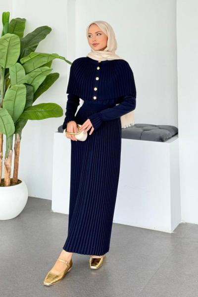 Selina Triko Elbise Lacivert