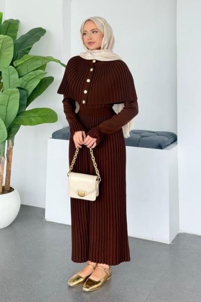 Selina Triko Elbise Kahverengi