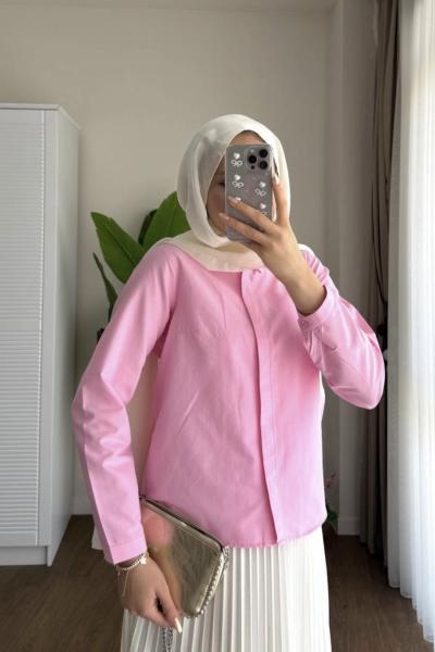 Slim Poplin Gömlek Pembe