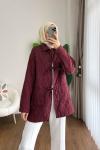 Üç Bağcıklı Kapitone Ceket Bordo
