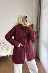 Üç Bağcıklı Kapitone Ceket Bordo