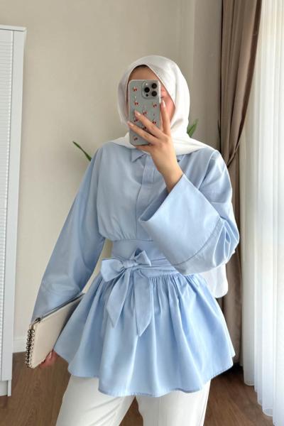 Umay Kuşaklı Gömlek Mavi