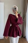 Umay Kuşaklı Gömlek Bordo