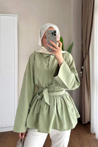 Umay Kuşaklı Gömlek Yeşil