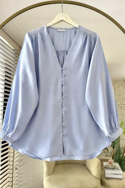 V Yaka Modal Gömlek  Mavi