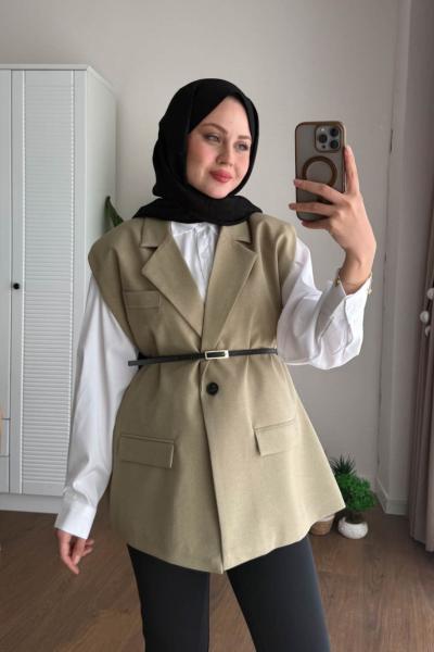 Vatkalı Oversize Yelek Çağla Yeşili