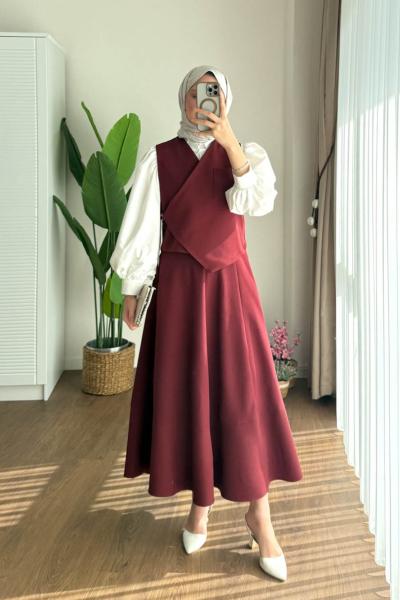 Vest Etekli Takım  Bordo
