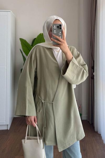 Yan Bağlamalı Kimono Yeşil