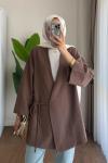 Yan Bağlamalı Kimono Kahverengi
