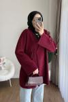Yandan Bağcıklı Sakallı Triko Hırka Bordo