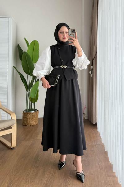 Yelekli Etekli Takım  Siyah