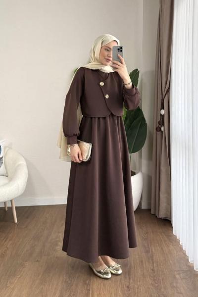 Yelekli Scuba Elbise Kahverengi