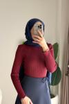 Dik Yaka Fırfırlı Body Bordo