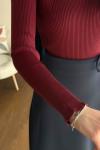 Dik Yaka Fırfırlı Body Bordo