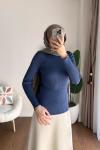 Dik Yaka Fırfırlı Body Lacivert
