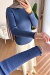Dik Yaka Fırfırlı Body Lacivert