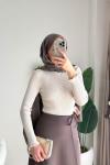 Dik Yaka Fırfırlı Body Bej