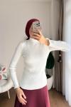 Dik Yaka Fırfırlı Body Ekru