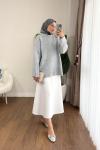 Oversize Bisiklet Yaka Kazak Gri