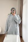 Oversize Bisiklet Yaka Kazak Gri