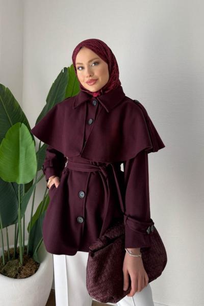Pelerin Kaşe Kaban  Bordo