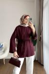 Bisiklet Yaka Yırtmaçlı Tunik Bordo