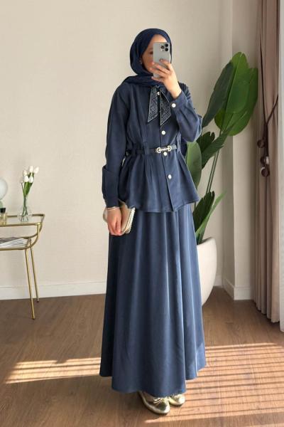 Fularlı Tensel Takım Lacivert